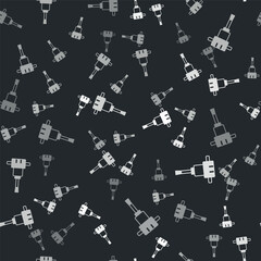 Grey Construction jackhammer icon isolated seamless pattern on black background. Vector