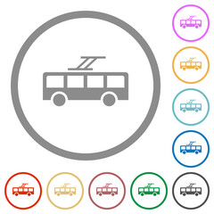 Trolley bus flat icons with outlines