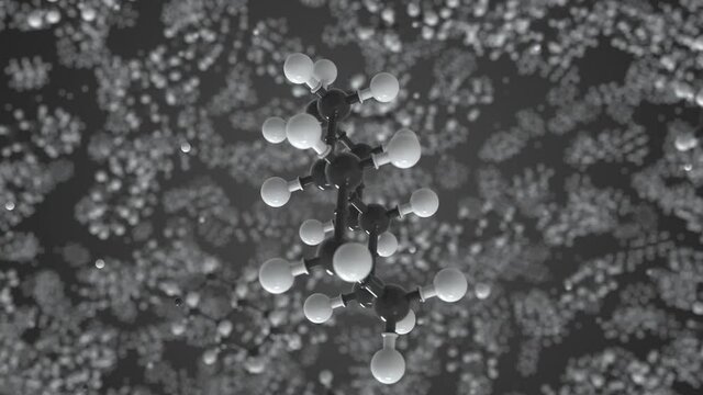 Decahydronaphthalene molecule made with balls, conceptual molecular model. Chemical looping 3d animation