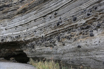 한국, 제주도, 배경, Background, 화강석, 퇴적암, 층층이 쌓이다
