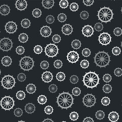 Grey Ship steering wheel icon isolated seamless pattern on black background. Vector