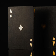 Ace of diamonds. Poker. Black background. Minimalism. Concept - casino, gambling, game strategy, gambling and advertising business.