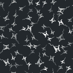 Grey Kite icon isolated seamless pattern on black background. Vector