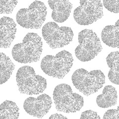 Vector. Valentine's Day seamless pattern for promotional items. Romantic pattern with hearts composed of drawn dots, linear circles. Festive event, Valentine's Day, wedding, date. Pointillism.