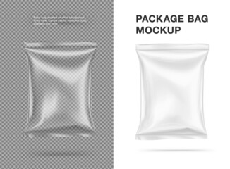 Food snack pillow bag on white and transparent background. Vector illustration. Can be use for template your design, promo, adv.  Easy change solid color. EPS10.	 - obrazy, fototapety, plakaty