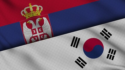 Serbia and South Korea Flags Together, Wavy Fabric, Breaking News, Political Diplomacy Crisis Concept, 3D Illustration