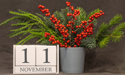 Memory and important date November 11, desk calendar - autumn season.