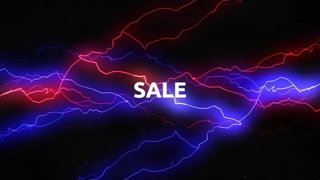 Animation Of Sale Text Over Flying Red And Blue Lightening