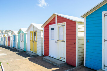 Fototapeta na wymiar Beach huts in Westward Ho! in Devon