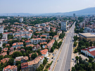 Aerial view of city of Sofia near National Palace of Culture, Bulgaria
