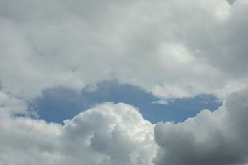 Clouds in the sky. Atmospheric front. Cyclone in the middle lane.