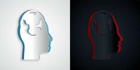 Paper cut Learning foreign languages icon isolated on grey and black background. Translation, language interpreter and communication. Paper art style. Vector