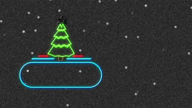 Animation of christmas neon decoration over black backgroun
