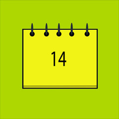 Flat icon calendar isolated on black number and yellow background. Vector