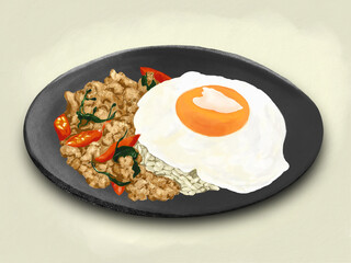 Pad Kra Pao | Thai Food digital illustration