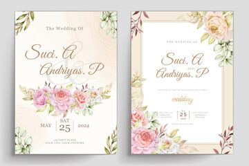 soft watercolor floral and leaves invitation card set
