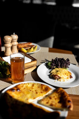 National pastries Ossetian pies with different fillings, cheese, meat, herbs, potatoes 