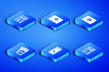 Set Laptop with ticket, Online car sharing, Airline, Bus, Cover book travel guide and icon. Vector