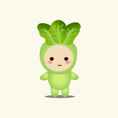 Cute mustard greens mascot vector illustration