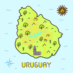 Cute cartoon map of Uruguay