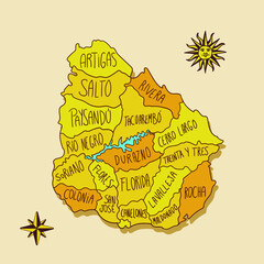Cartoon map of Uruguay with states