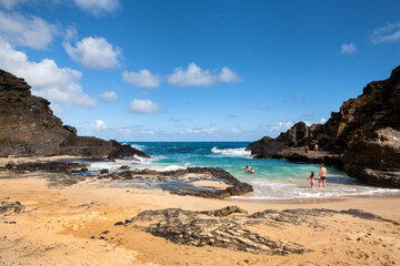 Beach along the ocean on Oahu Island in Hawaii.