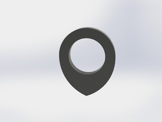 LOCATION pin glossy black arrow. The concept of tagging a sign landmark needle tip to create a route search. Isolated on white background 3D rendering 3D. – Illustration  