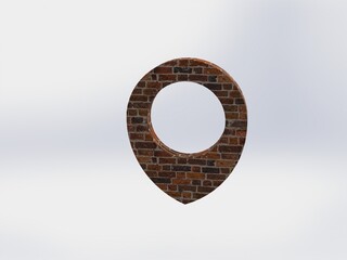 LOCATION pin glossy brick arrow. The concept of tagging a sign landmark needle tip to create a route search. Isolated on white background 3D rendering 3D. – Illustration  
