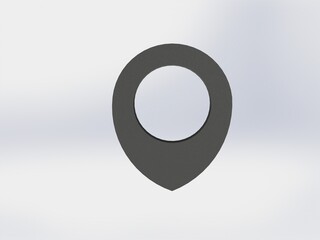 LOCATION pin glossy black arrow. The concept of tagging a sign landmark needle tip to create a route search. Isolated on white background 3D rendering 3D. – Illustration  