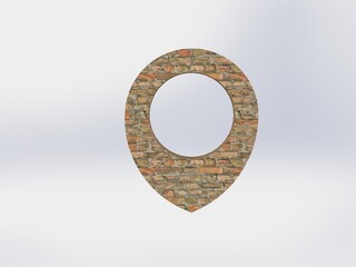 LOCATION pin glossy brick arrow. The concept of tagging a sign landmark needle tip to create a route search. Isolated on white background 3D rendering 3D. – Illustration  
