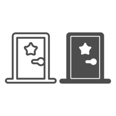 Door with star, actors dressing room line and solid icon, theater and movies concept, backstage vector sign on white background, outline style icon for mobile concept and web design. Vector graphics.