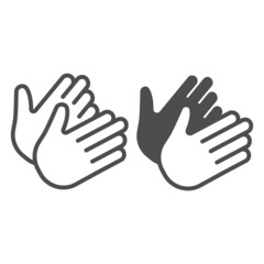 Two clapping hands, applause, bravo line and solid icon, theater concept, clap, applaud vector sign on white background, outline style icon for mobile concept and web design. Vector graphics.