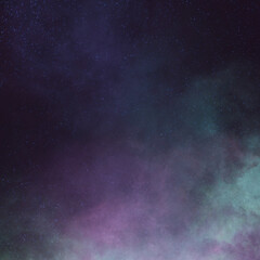 宇宙イメージの背景）紫の星雲　ダークな背景　星空　夜空　ふわふわ　正方形　雲　カラフル
