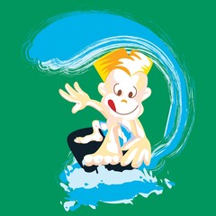 vector cartoon young man surfing