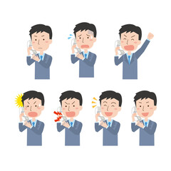 電話の受話器をもって話す男性会社員ポーズセット