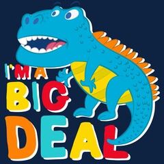 cartoon funny dinosaur text colorful and navy blue background