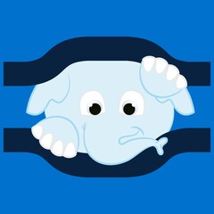 cute baby elephant print waving with blue background