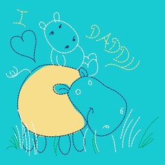 cute hippo print with blue background