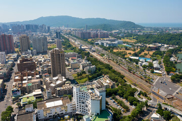 台湾南部の高雄市周辺の上空からドローンで撮影した空撮写真 Aerial photo taken by drone from the sky over Kaohsiung City and surrounding areas in southern Taiwan. 