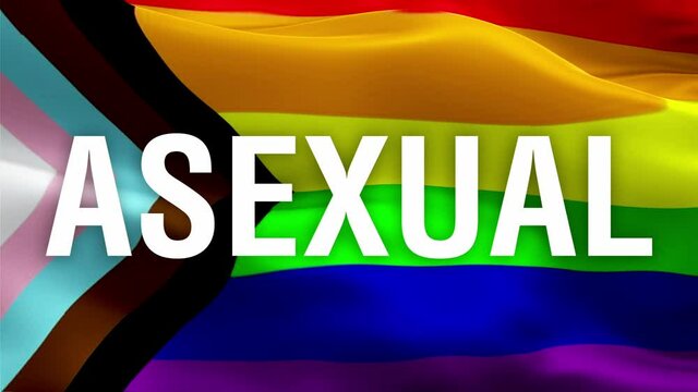 Asexual text on Rainbow waving flag. Pride 3d Asexual flag waving Isolated. Sign of Rainbow seamless loop animation. Asexual flag HD resolution Background.Asexual Rainbow flag LGBT Closeup 1080p Full 
