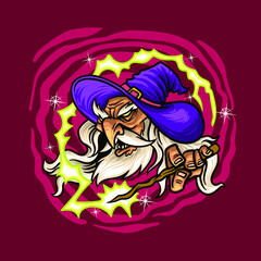 wizard and the magic wand vector design