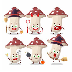 Halloween expression emoticons with cartoon character of amanita