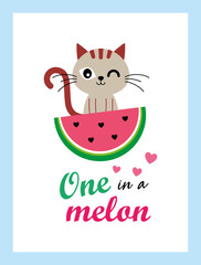 cute kitten cat and watermelon one in a melon vector