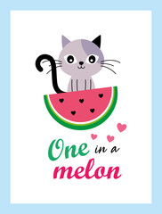 cute kitten cat and watermelon one in a melon vector