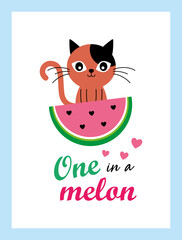 cute kitten cat and watermelon one in a melon vector