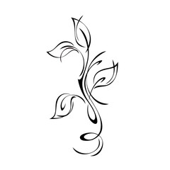 ornament 1947. stylized twig with leaves and curls in black lines on a white background