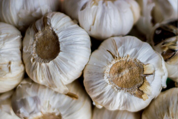 A close shot to the white garlic