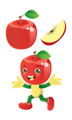 Apple with sliced and character