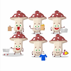 A Rich amanita mascot design style going shopping