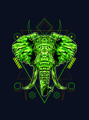 Elephant on mystic symbol background.Vector.Sacred Geometry line art style tattoo.T-shirt print design.